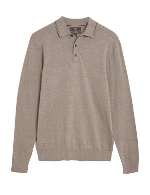 

Mens M&S Collection Cotton Rich Tipped Knitted Polo Shirt - Neutral, Neutral