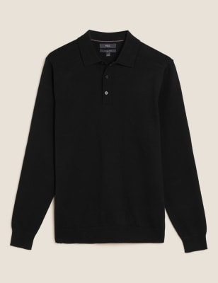 

Mens M&S Collection Cotton Rich Tipped Knitted Polo Shirt - Black, Black