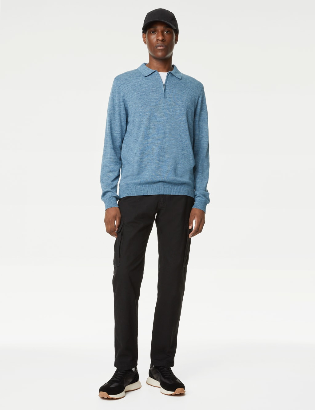 Cotton Rich Zip Up Knitted Polo Shirt image 1