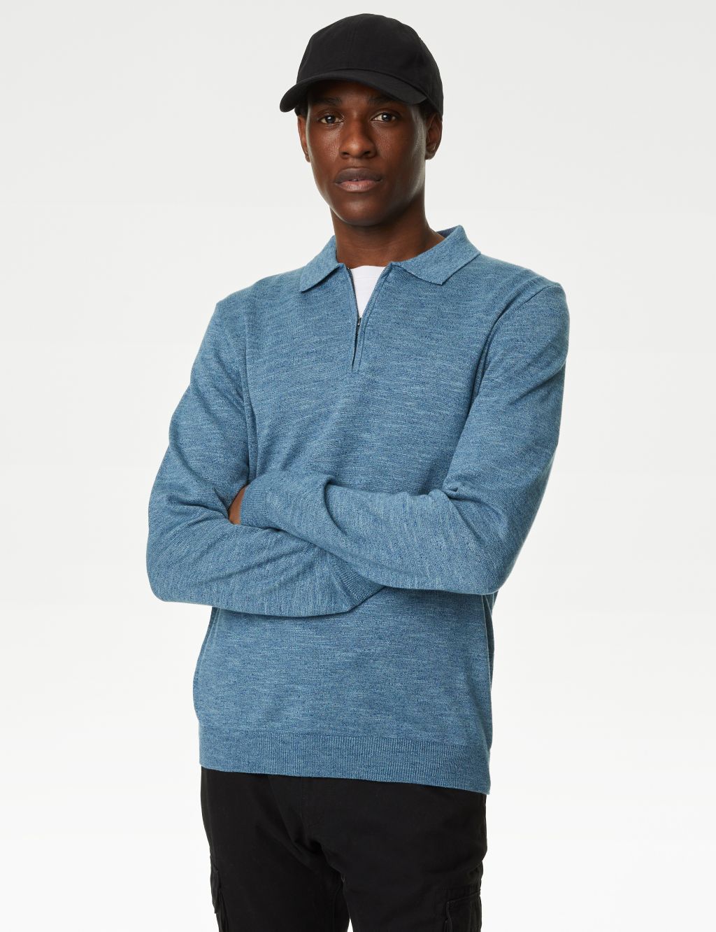 Cotton Rich Zip Up Knitted Polo Shirt image 4