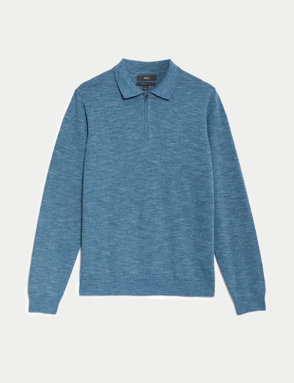 Cotton Rich Zip Up Knitted Polo Shirt image 2