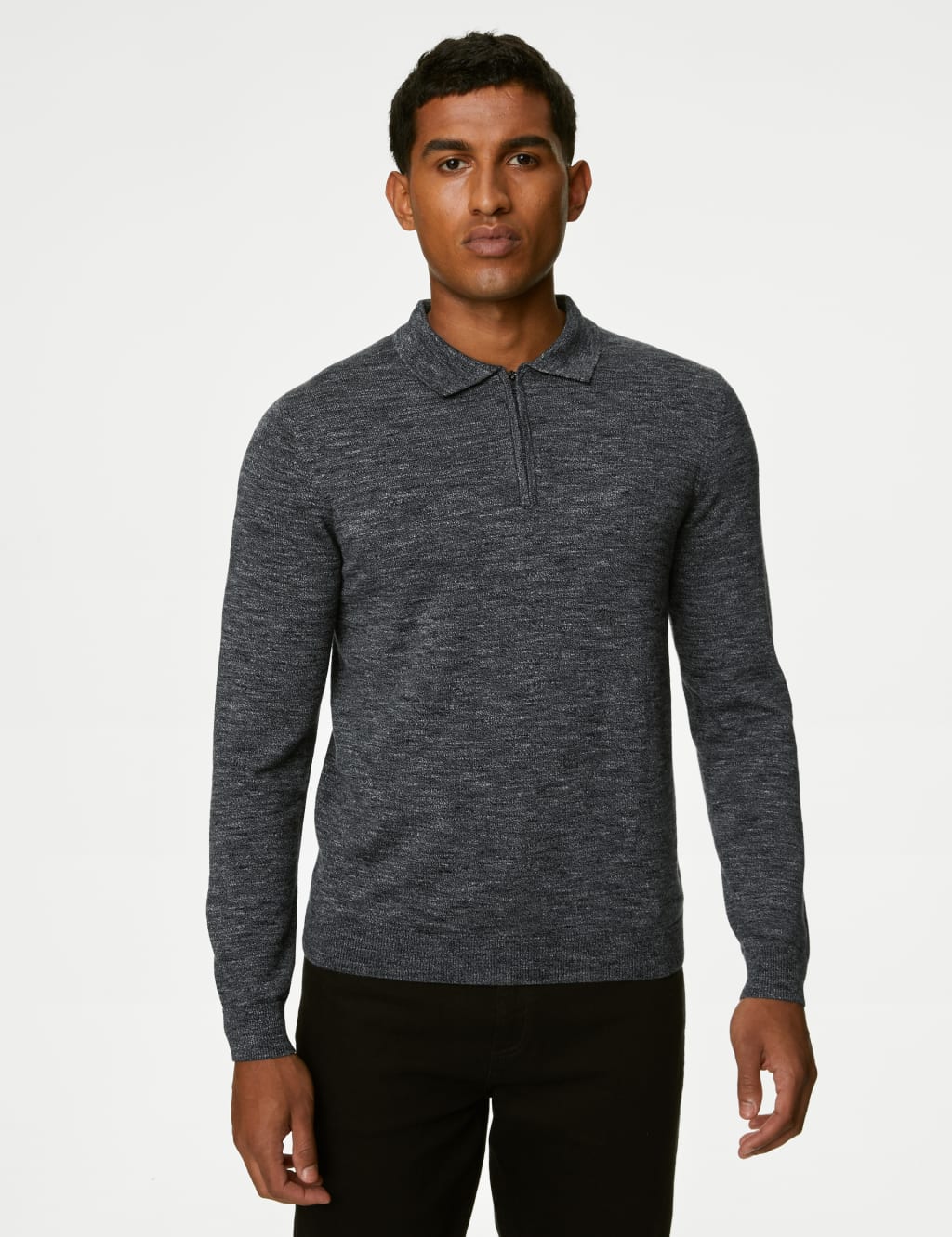 Cotton Rich Zip Up Knitted Polo Shirt image 1