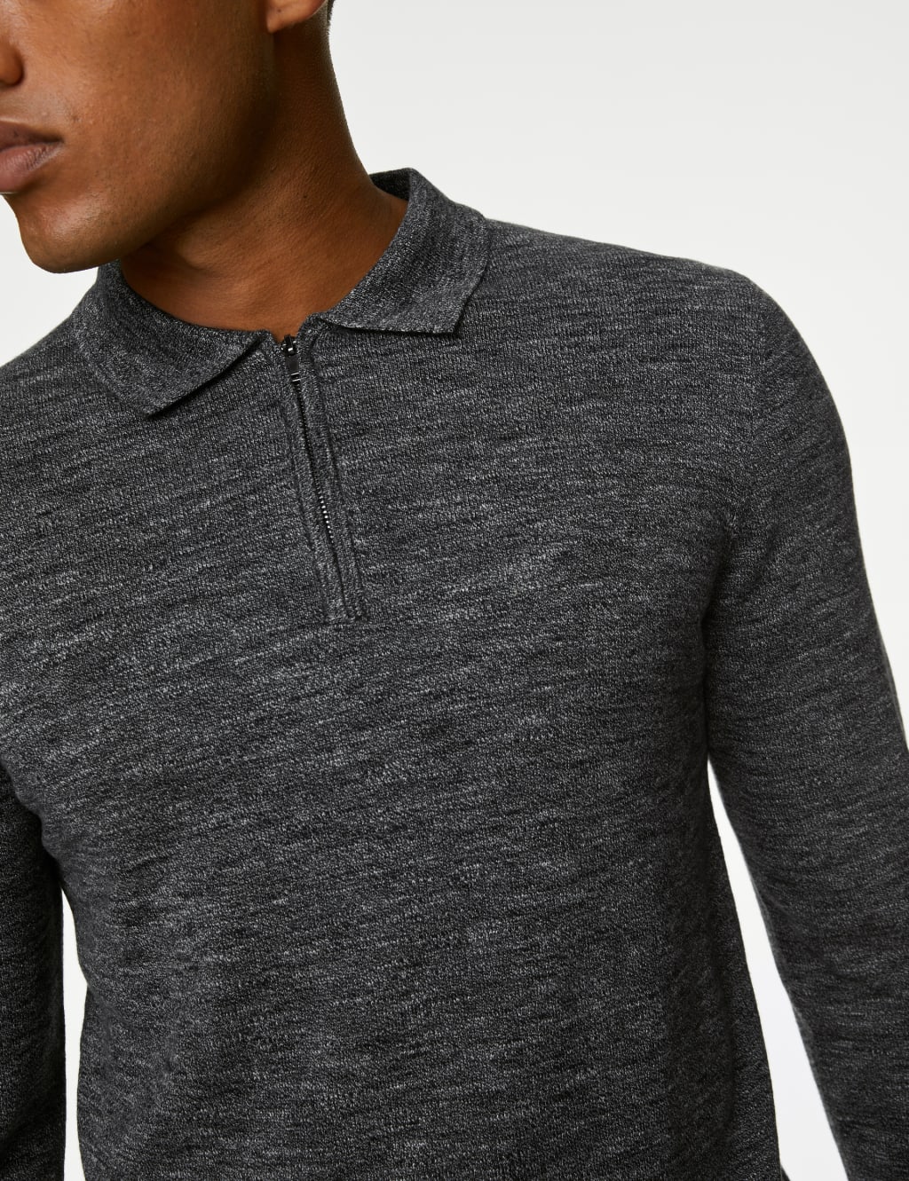 Cotton Rich Zip Up Knitted Polo Shirt image 4