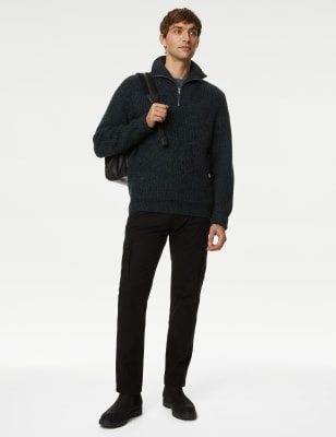 

Mens M&S Collection Chunky Funnel Neck Zip Up Jumper - Black Mix, Black Mix