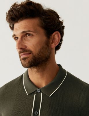 

Mens M&S Collection Cotton Rich Textured Knitted Polo Shirt - Khaki, Khaki