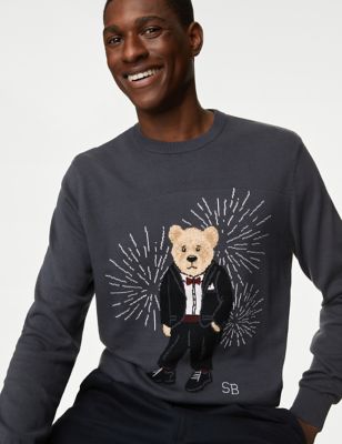 

Mens Pure Cotton Spencer Bear™ Christmas Jumper - Charcoal Mix, Charcoal Mix