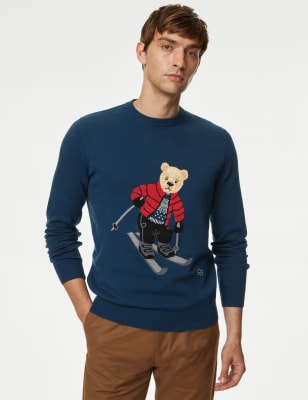 

Mens Pure Cotton Ski Spencer Bear™ Christmas Jumper - Blue Mix, Blue Mix