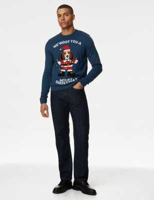 

M&S Collection Jersey navideño de escote cerrado con diseño de perroMens - Dark Blue Mix, Dark Blue Mix