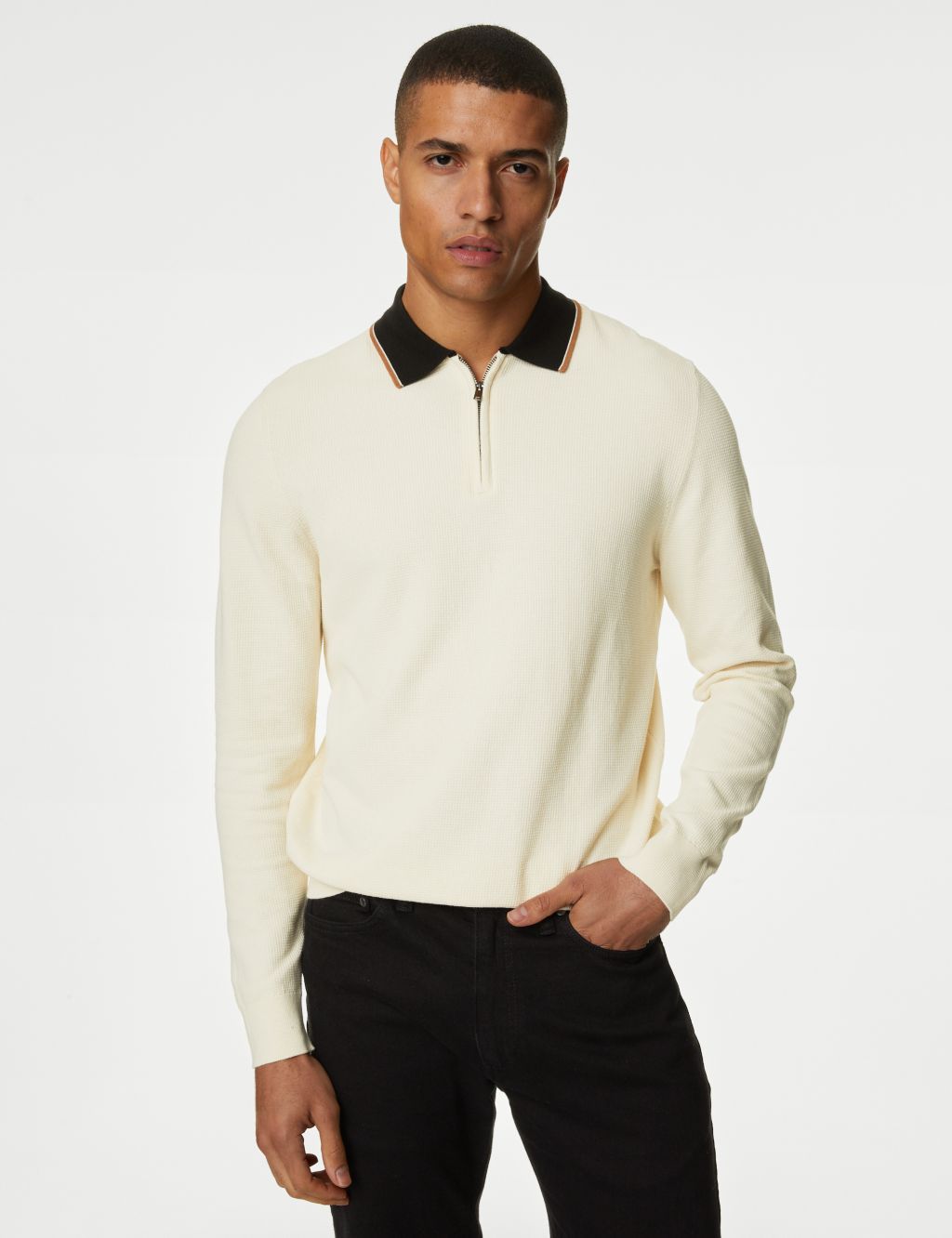 Cotton Rich Textured Knitted Polo Shirt image 4