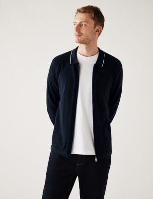 

Mens M&S Collection Cotton Rich Zip Up Knitted Polo Shirt - Navy, Navy