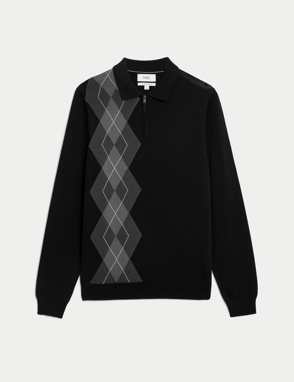 Cotton Rich Argyle Knitted Polo Shirt image 2