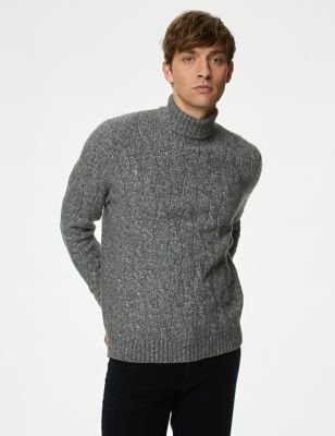 

Mens M&S Collection Cable High Neck Jumper - Grey Mix, Grey Mix