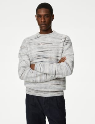 

Mens M&S Collection Chunky Crew Neck Jumper - Grey Mix, Grey Mix