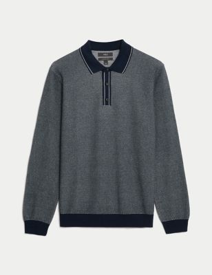 Cotton Rich Tipped Collar Textured Polo Shirt