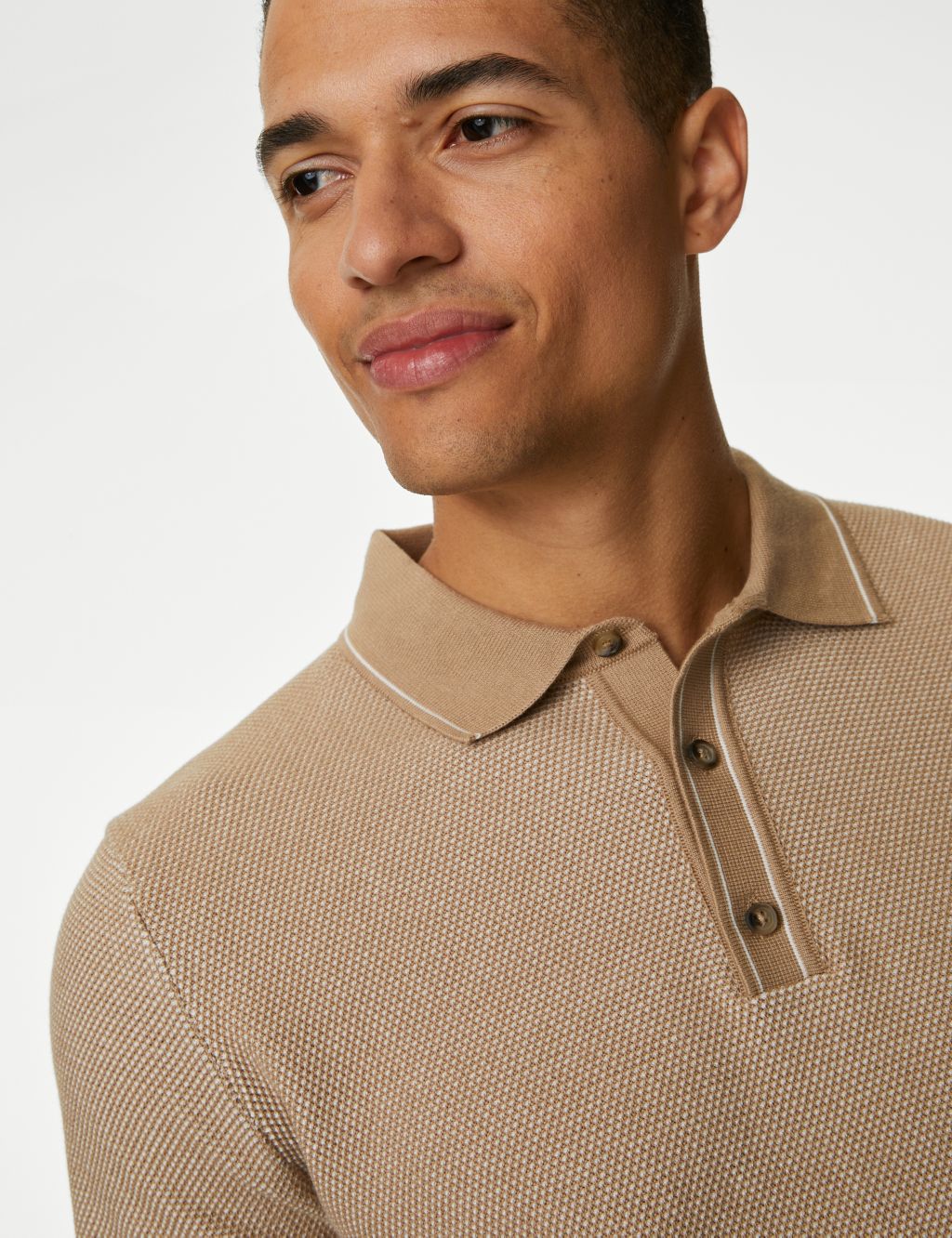 Cotton Rich Tipped Collar Textured Polo Shirt image 4