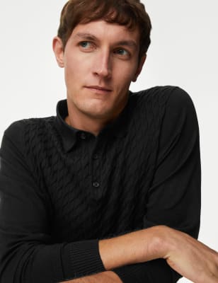 

Mens M&S Collection Strukturiertes Poloshirt mit hohem Baumwollanteil - Black, Black