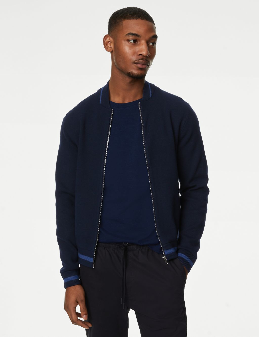 Cotton Blend Zip Up Knitted Bomber image 3