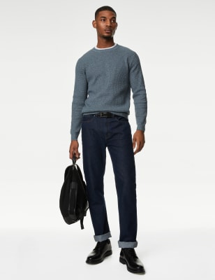 Cotton Blend Textured Crew Neck Jumper