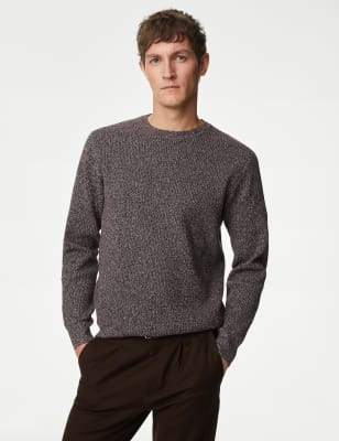 Cotton Blend Textured Crew Neck Jumper