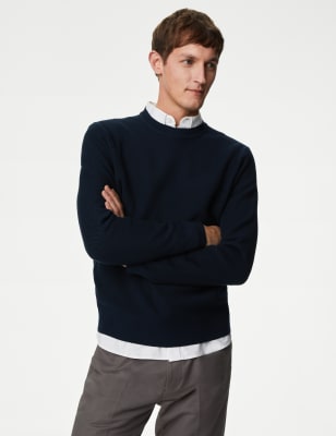 Cotton Blend Textured Crew Neck Jumper