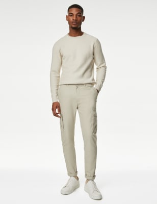 Cotton Blend Textured Crew Neck Jumper