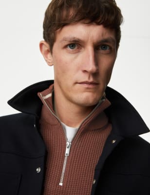 

M&S Collection Jersey con cuello chimenea y media cremallera texturizado con algodónMens - Russet, Russet