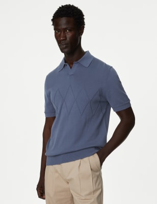 

Mens M&S Originals Lovell Pure Cotton Knitted Polo Shirt - Blue, Blue