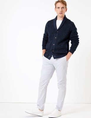 mens chunky knit shawl collar cardigan