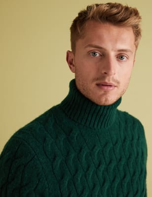 Pull col discount roulé vert homme