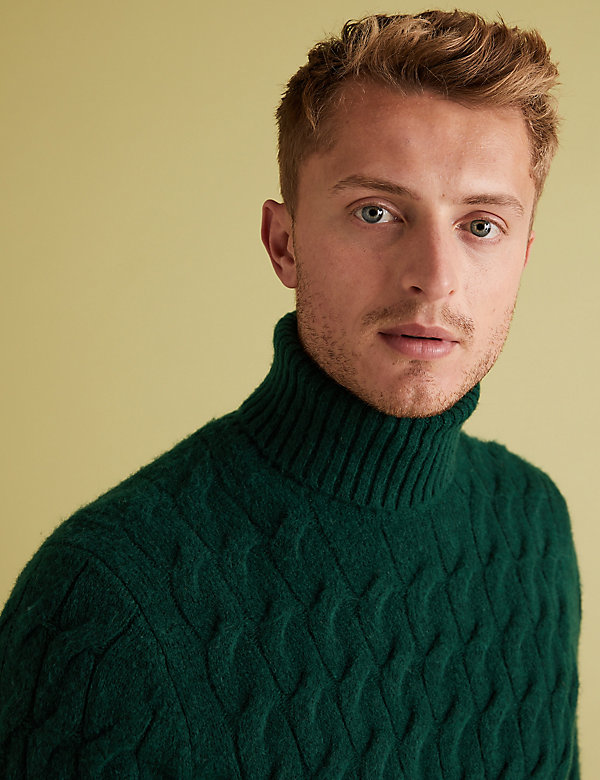 Chunky Cable Roll Neck Jumper - US