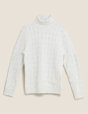 white chunky polo neck jumper