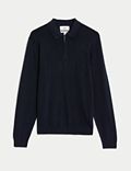 Cotton Rich Long Sleeve Knitted Polo Shirt