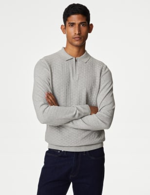 Cotton Rich Textured Knitted Polo Shirt | M&S Collection | M&S