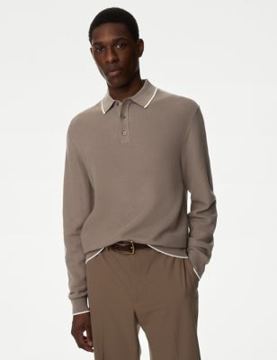Cotton Rich Textured Knitted Polo Shirt - HU
