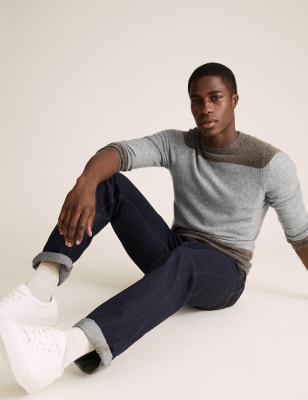 

Mens M&S Collection Pullover mit Rundhalsausschnitt und Blockstreifen - Neutral, Neutral