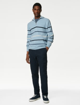 Cotton Blend Striped Half Zip Jumper