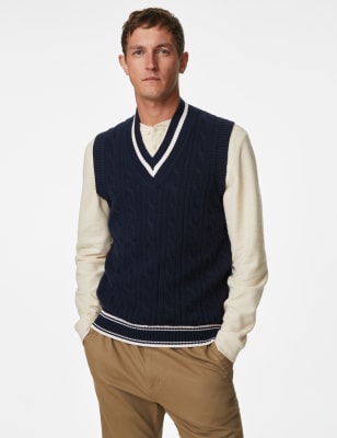 Cotton Blend Ribbed V-Neck Jumper