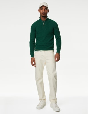 

Mens M&S Collection Cotton Blend Cable Half Zip Jumper - Dark Green, Dark Green