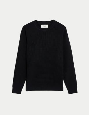 Cotton Blend Textured Crew Neck Jumper | M&S Collection | M&S