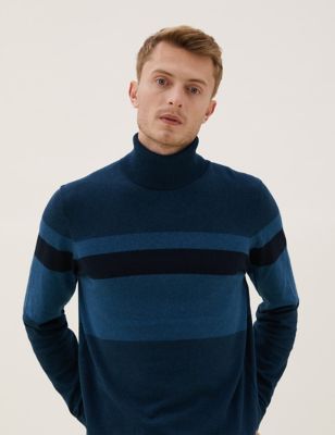 

Mens M&S Collection Cotton Rich Chest Stripe Roll Neck Jumper - Teal Mix, Teal Mix