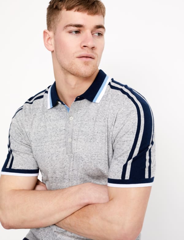 Cotton Striped Knitted Polo Shirt