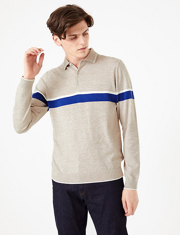 Cotton Rich Striped Polo Shirt - JP