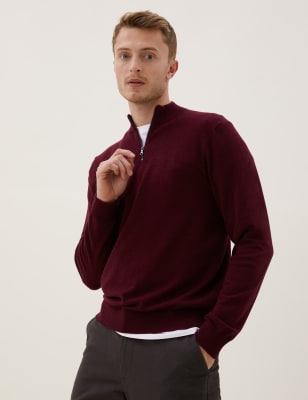 

Mens M&S Collection Cotton Rich Half Zip Jumper - Redcurrant, Redcurrant