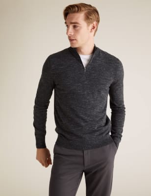 

Mens M&S Collection Cotton Rich Half Zip Jumper - Charcoal Mix, Charcoal Mix