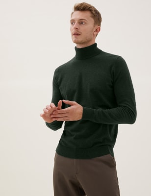 

M&S Collection Jersey de cuello vuelto de algodónMens - Dark Green Mix, Dark Green Mix