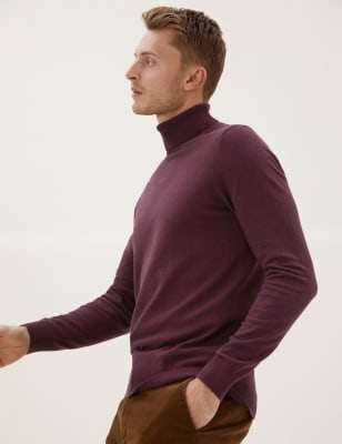 

Mens M&S Collection Cotton Rich Roll Neck Jumper - Dark Claret, Dark Claret