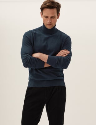 

Mens M&S Collection Cotton Rich Roll Neck Jumper - Indigo, Indigo