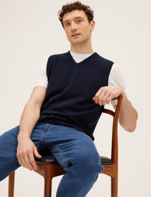 

Mens M&S Collection Pure Lambswool Sleeveless V-Neck Jumper - Navy, Navy