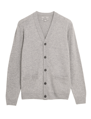 

M&S Collection Cárdigan 100% lana lambswool con escote en picoMens - Mid Grey, Mid Grey