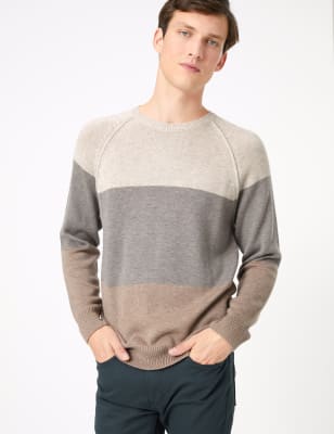 Pull en laine et alpaga &agrave; encolure ronde et rayures